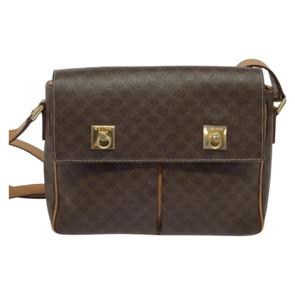 Authentic CELINE Macadam Canvas Shoulder Bag PVC Leather Brown Gold - Picture 5 of 16